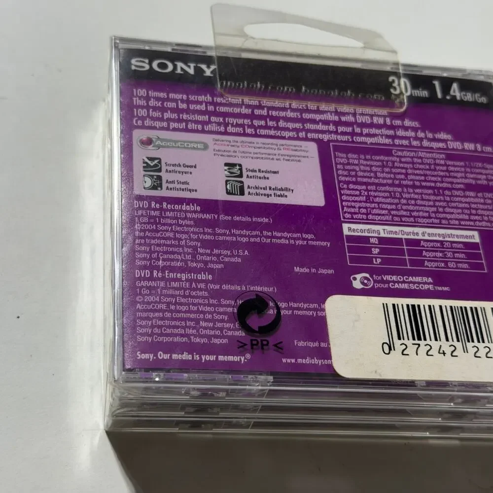 Sony Handycam DVD RW 3 Pack Mini Discs 1.4GB 30 Min Sealed DMW30L2